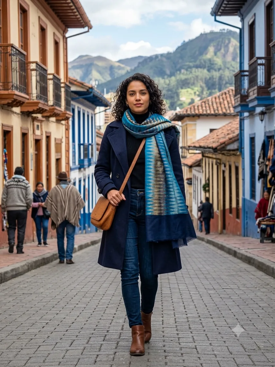 Estola de Lana y Seda Azul Cielo - Azul