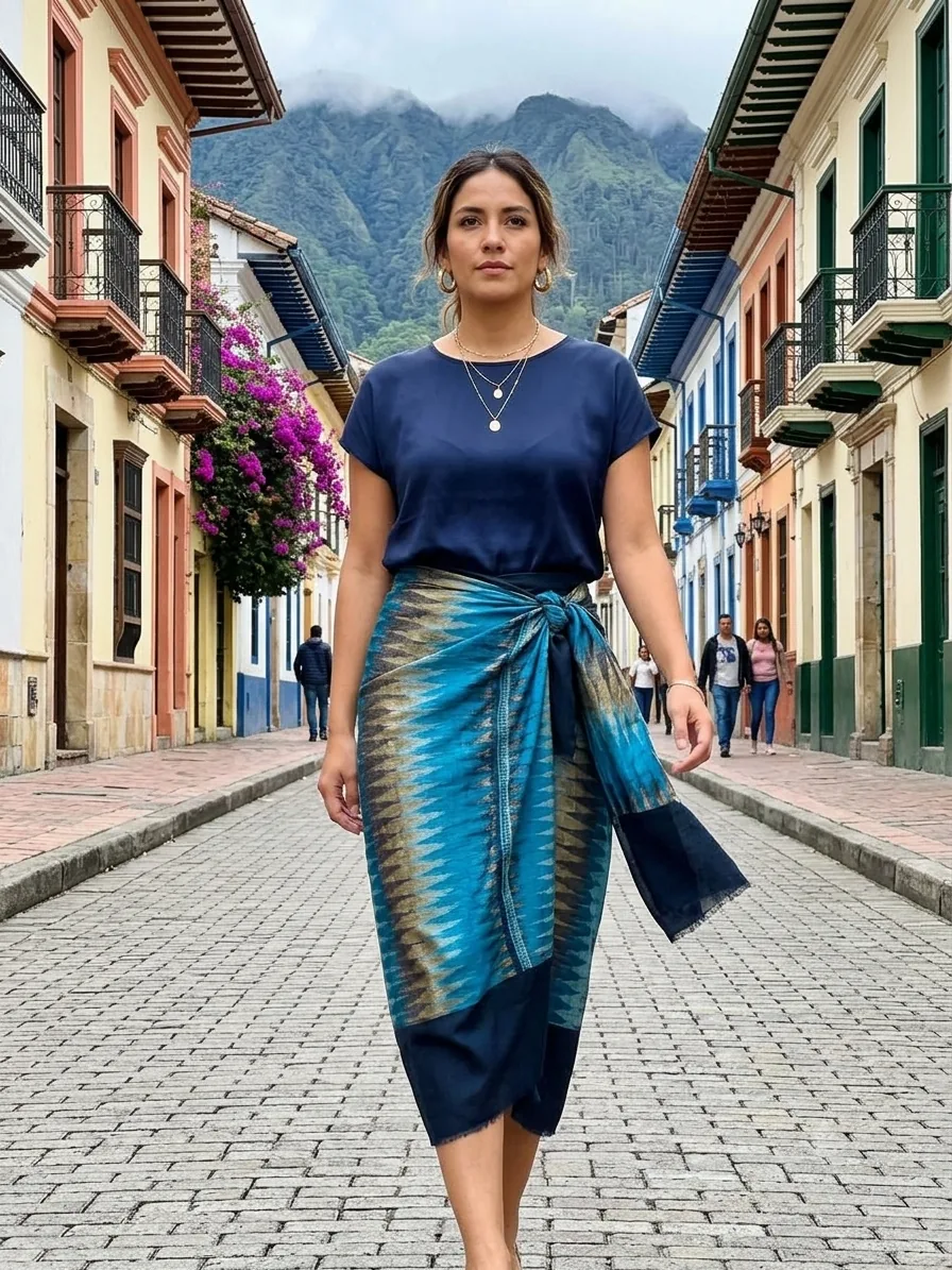 Estola de Lana y Seda Azul Cielo - Azul (2)