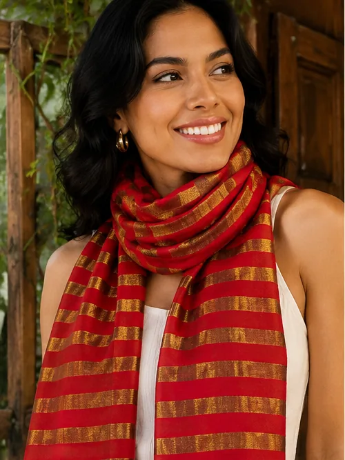 Estola de Lana Zari Roja y Dorada - Rojo (2)
