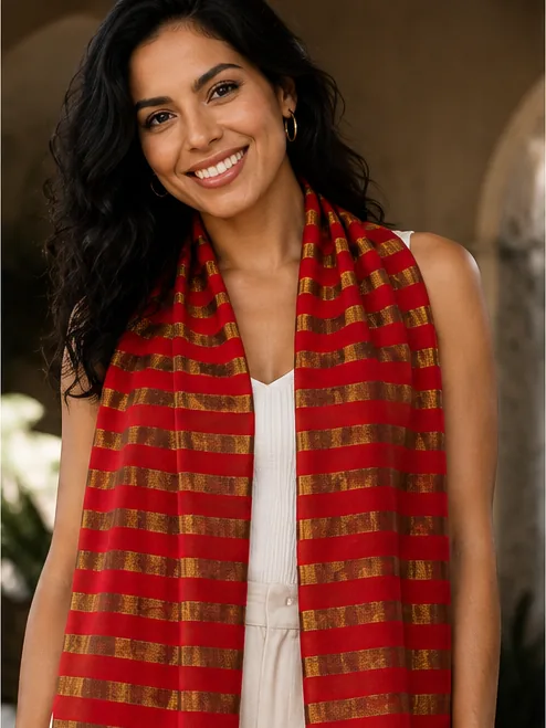 Estola de Lana Zari Roja y Dorada - Rojo (3)